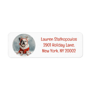 Merry Christmas French Bulldog Reindeer Dog Return Address Label