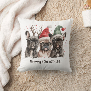 Merry Christmas French Bulldog Reindeer Dogs Cushion