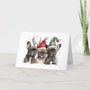Merry Christmas French Bulldog Reindeer Dogs Holiday Card