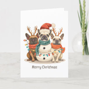 Merry Christmas French Bulldog Reindeer Dogs Holiday Card