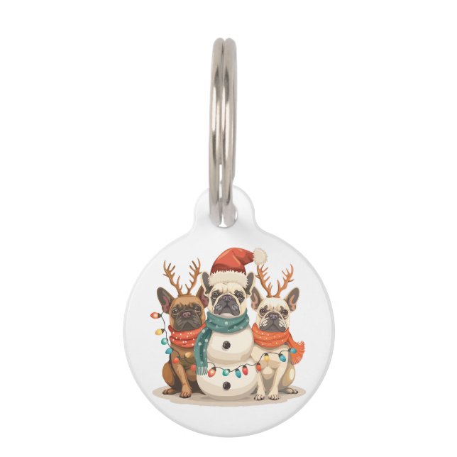 Merry Christmas French Bulldog Reindeer Dogs Pet Tag (Front)