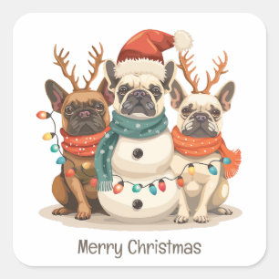 Merry Christmas French Bulldog Reindeer Dogs Square Sticker