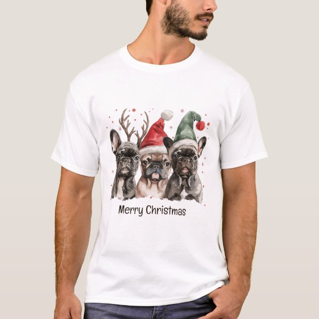 Merry Christmas French Bulldog Reindeer Dogs T-Shirt (Front)