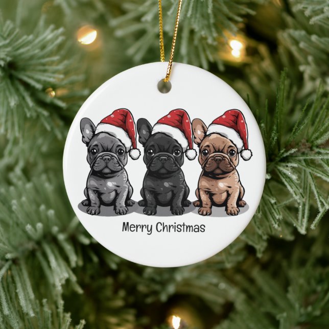 Merry Christmas French Bulldog Santa Dog Ceramic Ornament (Tree)