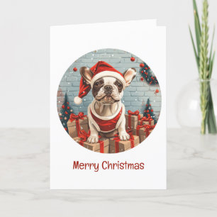 Merry Christmas French Bulldog Santa Dog Holiday Card