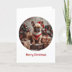 Merry Christmas French Bulldog Santa Dog Holiday Card