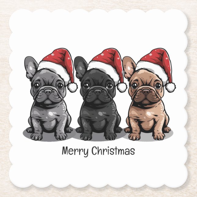 Merry Christmas French Bulldog Santa Dog Paper Coaster (Front)