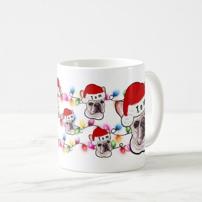 Merry Christmas French Bulldog Wearing Santa Hat Coffee Mug (Front Right)