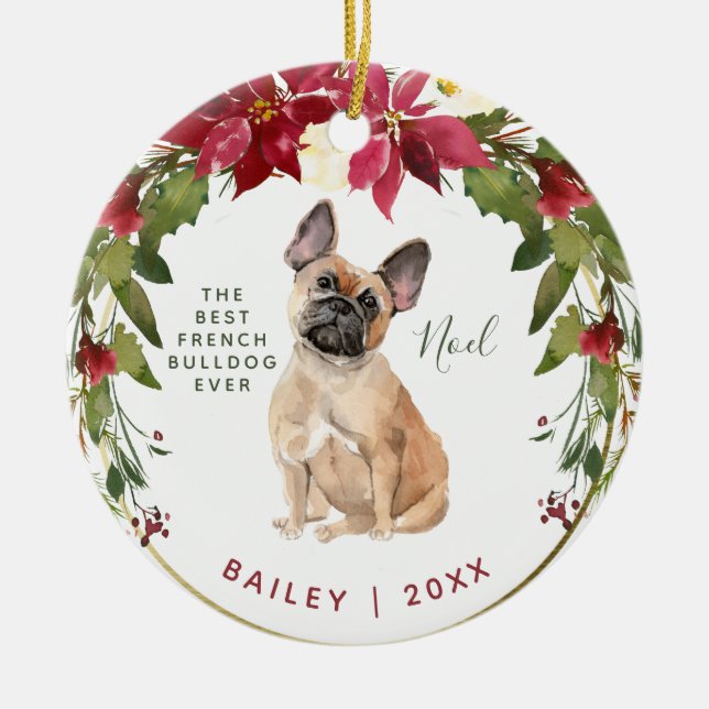 Merry Christmas French Bulldog | Your Dog's Photo Ceramic Ornament (Front)