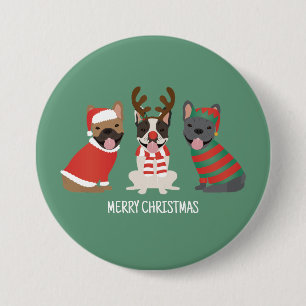 Merry Christmas French Bulldogs 7.5 Cm Round Badge