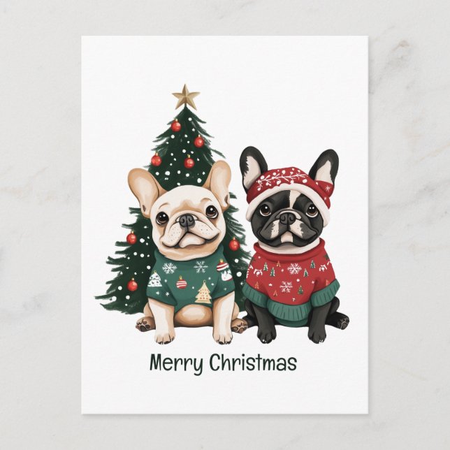 Merry Christmas French Bulldogs Holiday Postcard (Front)