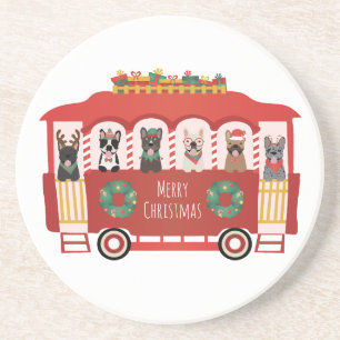 Merry Christmas French Bulldogs Holiday Trolly Coaster