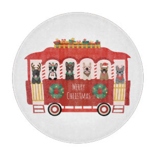 Merry Christmas French Bulldogs Holiday Trolly Cutting Board