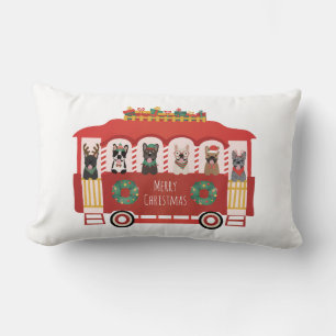 Merry Christmas French Bulldogs Holiday Trolly Lumbar Cushion