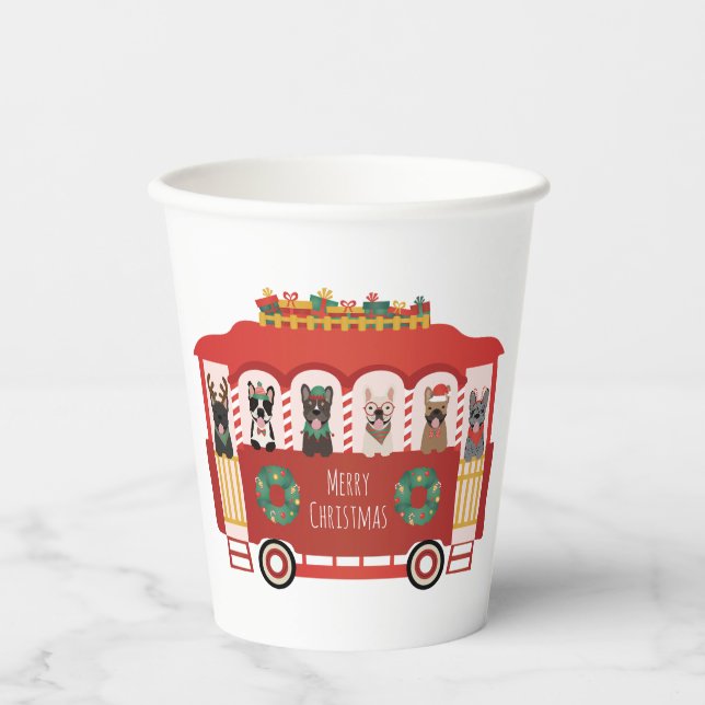 Merry Christmas French Bulldogs Holiday Trolly Paper Cups (Front)