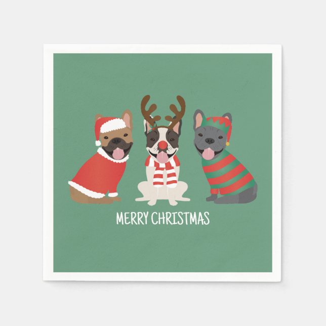 Merry Christmas French Bulldogs Napkin (Front)