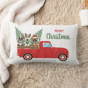 Merry Christmas French Bulldogs Red Pickup Truck Lumbar Cushion