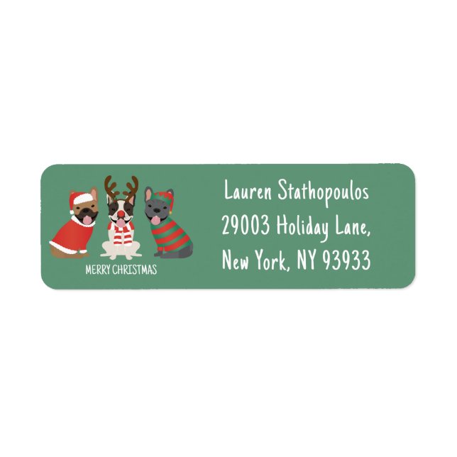 Merry Christmas French Bulldogs Return Address Label (Front)
