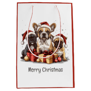 Merry Christmas French Bulldogs Santa Hat Medium Gift Bag