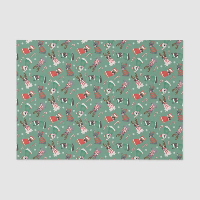 Merry Christmas French Bulldogs Tissue Paper (Front)