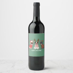 Merry Christmas French Bulldogs Wine Label
