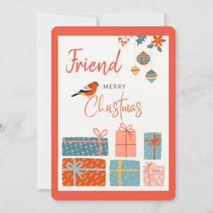 Merry Christmas Friend Bird Gifts Ornament Salmon  Holiday Card