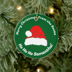 Merry Christmas Friend Santa Hat Hohoho Ceramic Ornament