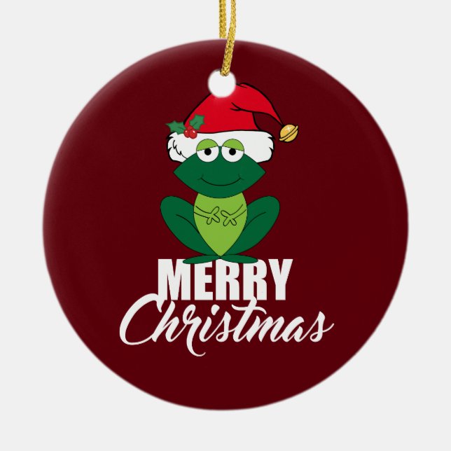 Merry Christmas Frog Ceramic Ornament (Front)
