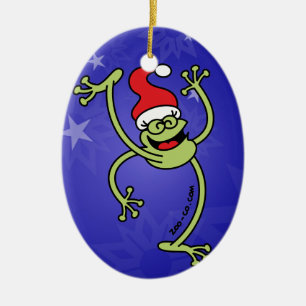 Merry Christmas Frog Ceramic Ornament
