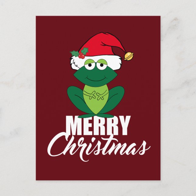 Merry Christmas Frog in Santa Hat Cute Red Holiday Postcard (Front)