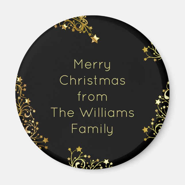 Merry Christmas from Add Your Name Black Gold Magnet (Front)