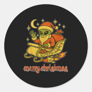 Merry Christmas From Alien Santa And His Cosmic Sl Classic Round Sticker