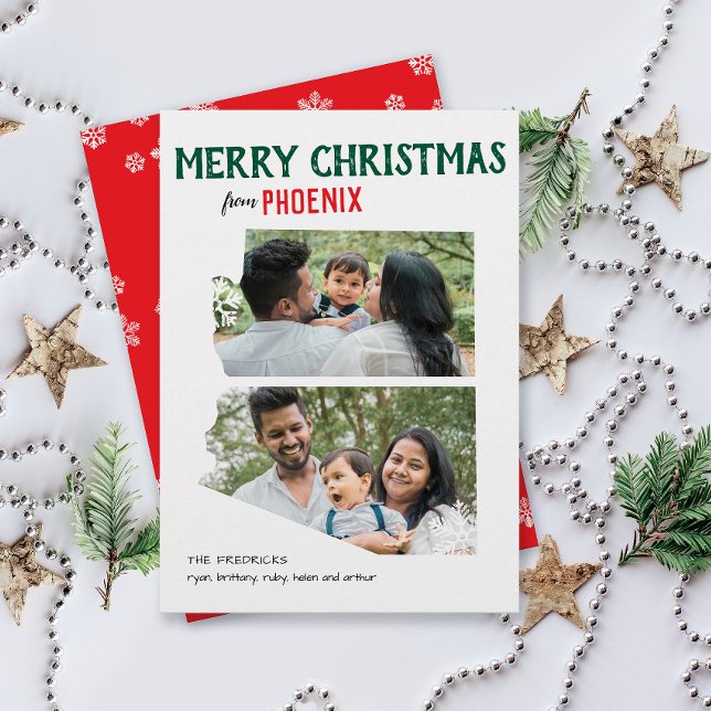 Merry Christmas from Arizona Two Photo Holiday Card (two photo family Happy Holidays Merry Christmas from Arizona greeting card)