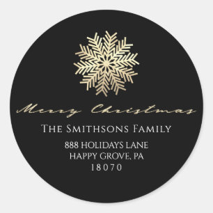 Merry Christmas From Black Gold RSVP Snowflake Classic Round Sticker
