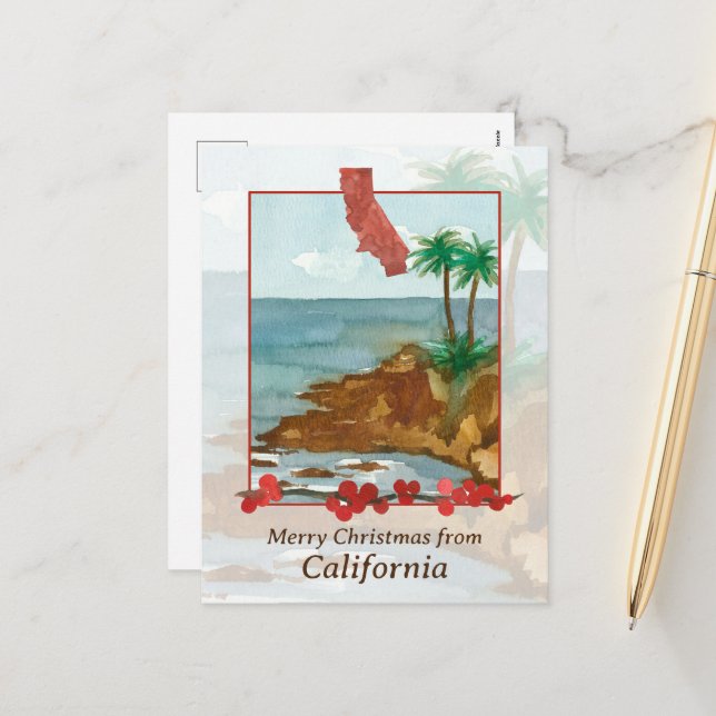 Merry Christmas from California Beach Palm Trees Holiday Postcard (Front/Back In Situ)