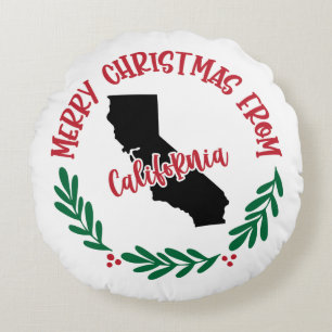 Merry Christmas From California US Red Green Round Cushion