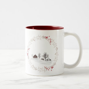 Merry Christmas From Canada Farmhouse Wreath Two-Tone Coffee Mug