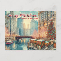 Merry Christmas From Chicago Holiday Postcard