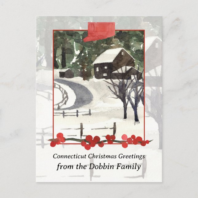 Merry Christmas from Connecticut Farm Personalised Holiday Postcard (Front)