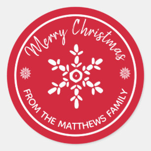 Merry Christmas From: Custom Name Snowflake Classic Round Sticker