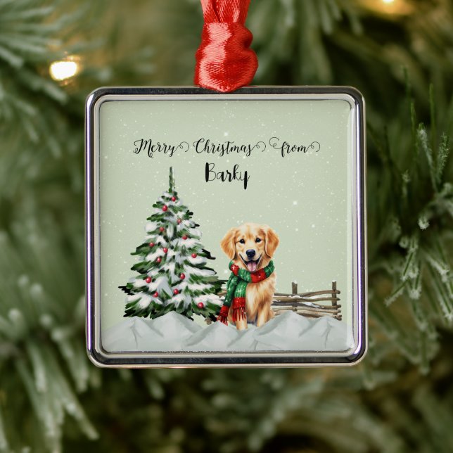 Merry Christmas from Dog's Name Metal Ornament (Tree)