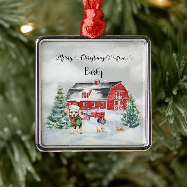 Merry Christmas from Dog's Name Metal Ornament (Tree)