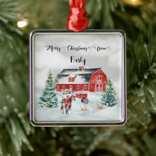 Merry Christmas from Dog's Name Metal Ornament