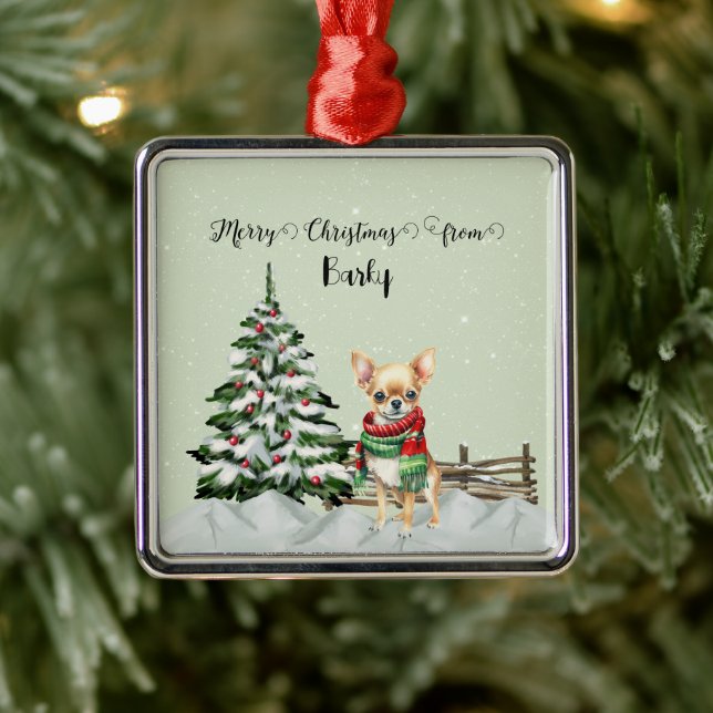 Merry Christmas from Dog's Name Metal Ornament (Tree)