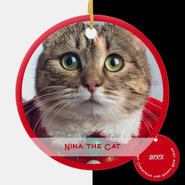 Merry Christmas from Family Cat Ceramic Ornament (Creator Uploaded)