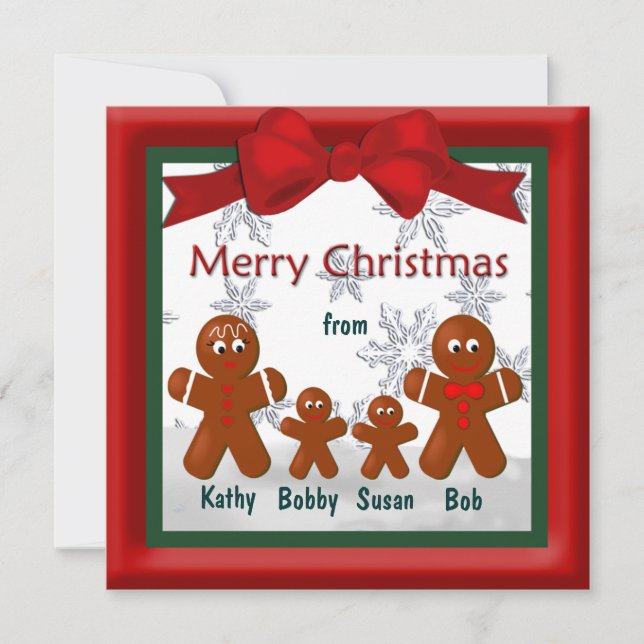 Merry Christmas From Family of Four Gingerbread Holiday Card (Front)