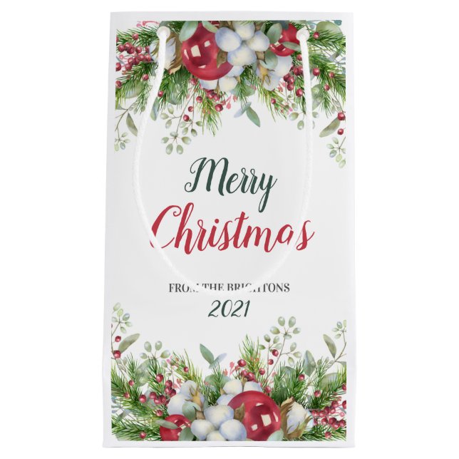 Merry Christmas from Floral wreath Small Gift Bag (Front)