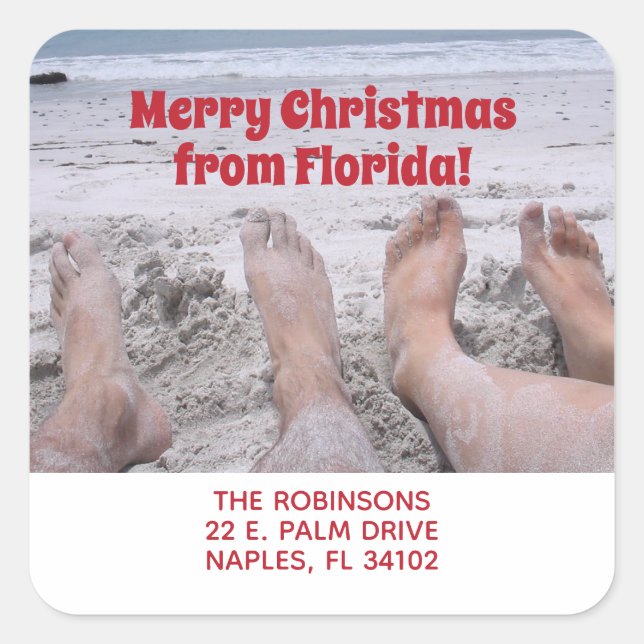Merry Christmas from Florida funny holiday beach Square Sticker (Front)