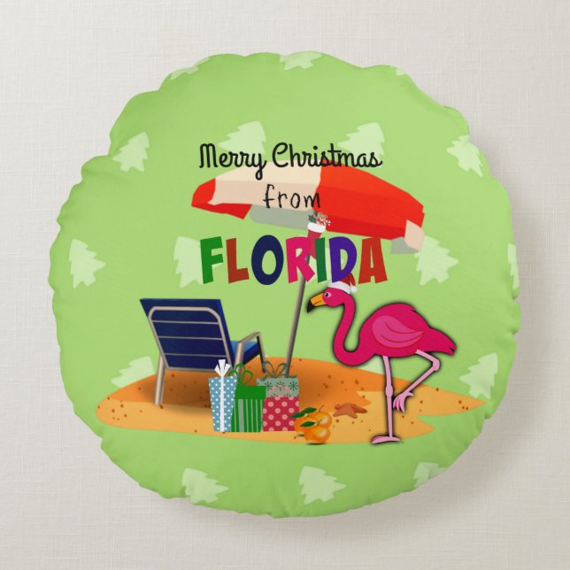 Merry Christmas from Florida Round Cushion (Front)