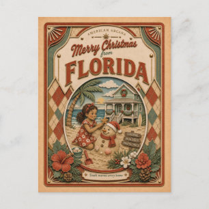 Merry Christmas from Florida Vintage Snow Globe Holiday Postcard